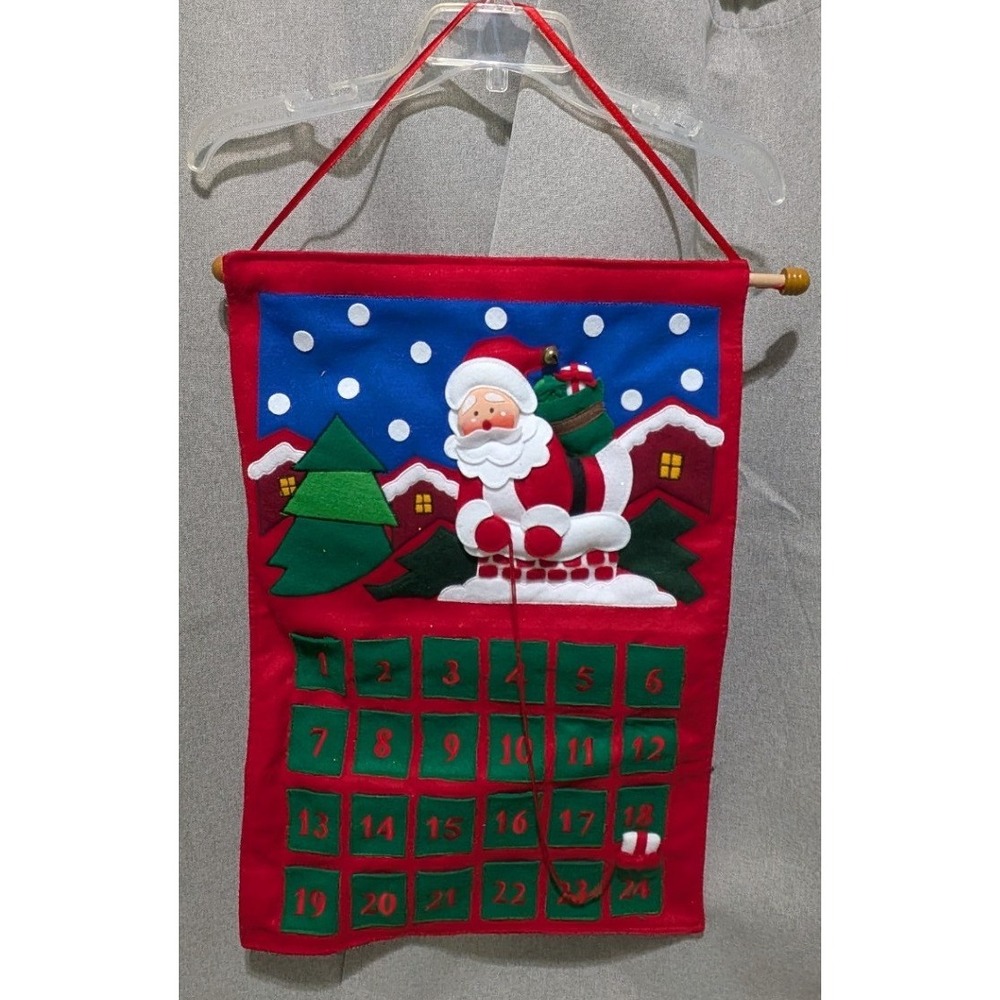 Unbranded Advent Calendar Kids OS Red Good Felt Santa 24 Pockets Wall Hanging